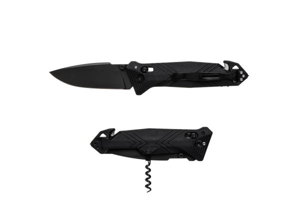 istock Pocket modern folding knife. Pocket knife with corkscrew and sling cutter. Isolate on a white background. 1917611415