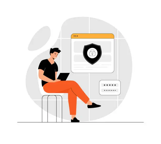 Vector illustration of Personal information security, account access, verification and authentication. Web page protected with password and code. Illustration with people scene in flat design for website and mobile develop