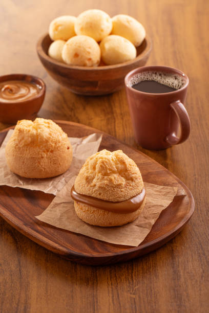 Brazilian cheese bread filled with dulce de leche