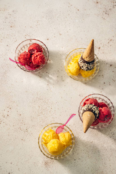 istock Fruit sorbet in glass bowls top view 1917716827