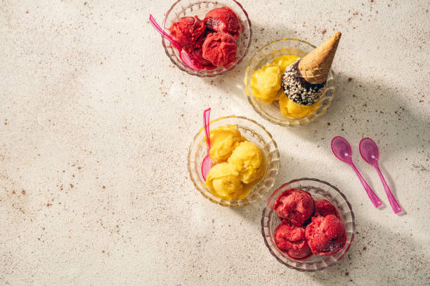 istock Fruit sorbet in glass bowls overhead close up 1917717340
