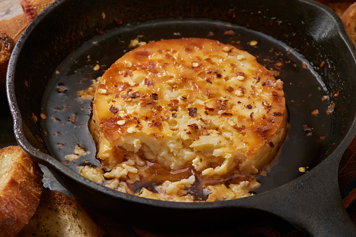 Baked Feta with Hot Honey and Toasted Baguette's