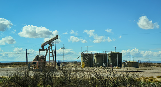 New Mexico, USA - November 20, 2019:  Desert Oil Production in New Mexico, USA