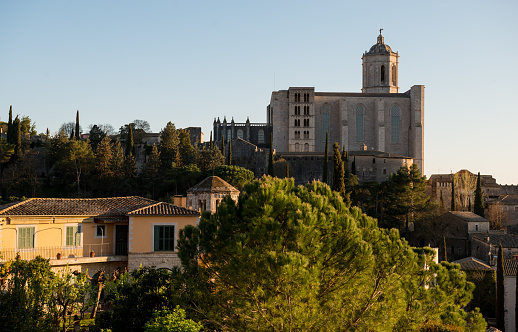 Cathedral of Saint Mary of Girona in sunset, Spain