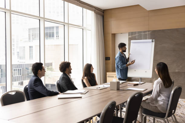 istock Young Arab project manager presenting marketing plan to team 1917818617