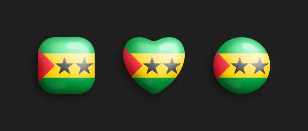 Vector illustration of Sao Tome and Principe Official National Flag 3D Vector Glossy Icons Isolated On Black Background