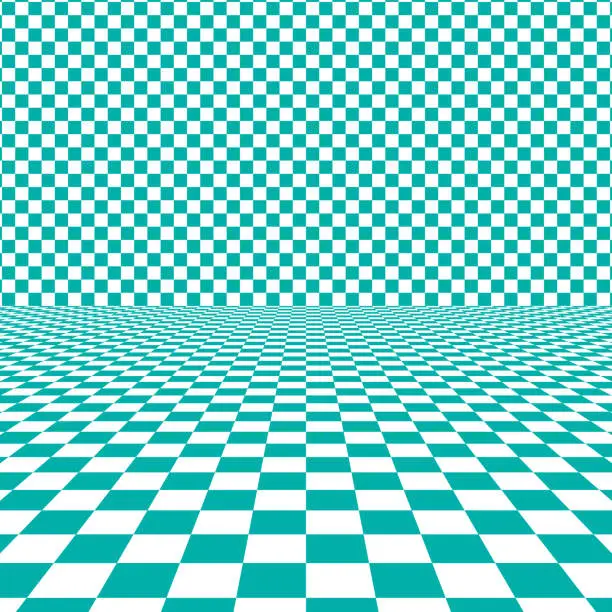 Vector illustration of Turquoise checked square pattern on floor and wall