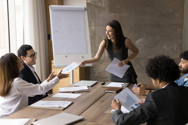 istock Happy young project manager woman offering plan, management strategy 1917847295