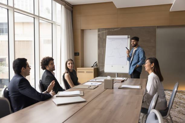 istock Positive young Arab startup leader guy speaking at whiteboard 1917868280