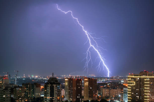 istock Lightning in the night city sky 1917883050