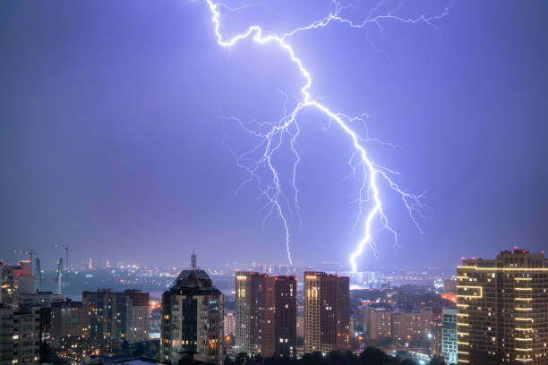istock Lightning in the night city sky 1917884085