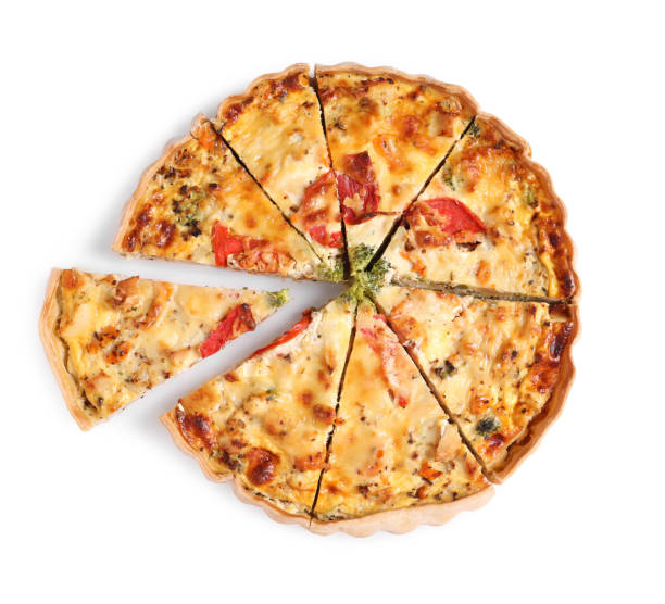 istock Tasty quiche isolated on white, top view 1917922814