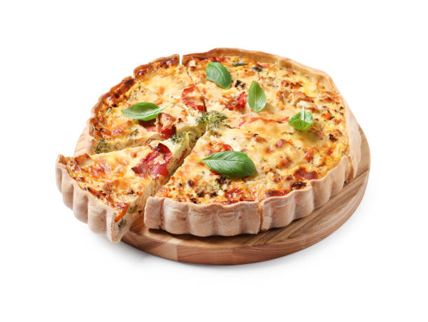 istock Board with tasty quiche isolated on white 1917922815