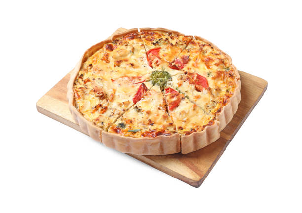 istock Board with tasty quiche isolated on white 1917922819