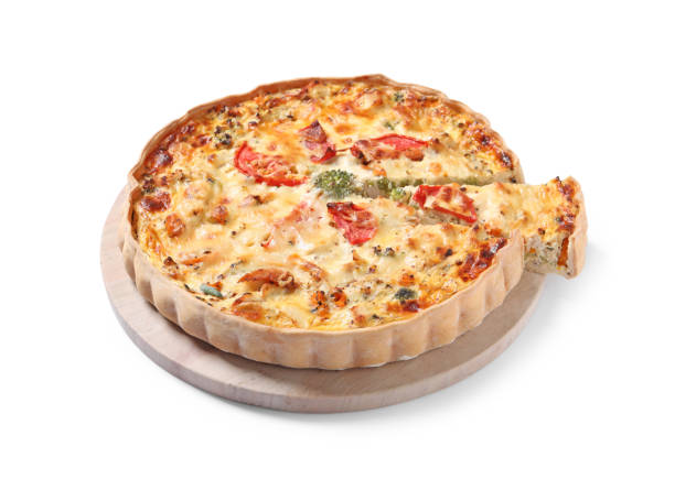 istock Tasty quiche with tomatoes and cheese isolated on white 1917927989