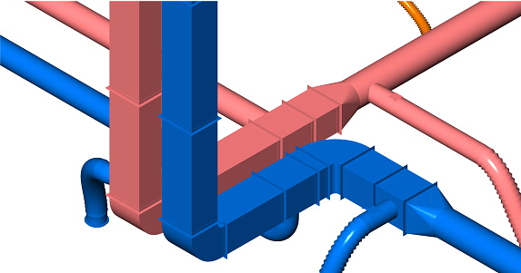 BIM ventilation system design 3d illustration.