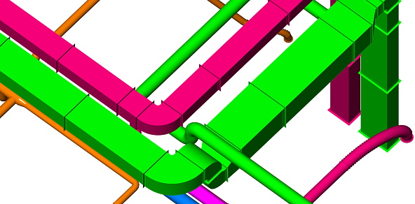 BIM ventilation system design 3d illustration.