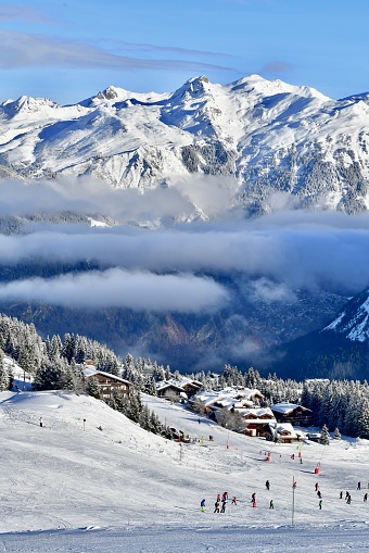 High mountain landscape with sun in the French Alps (La Grave, La Meije)