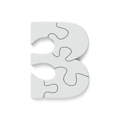 White jigsaw puzzle font Number 3 THREE 3D rendering illustration isolated on white background