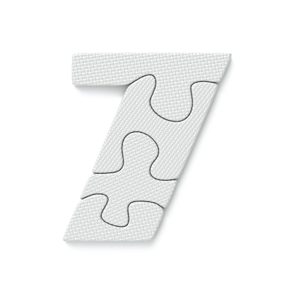 White jigsaw puzzle font Number 7 SEVEN 3D rendering illustration isolated on white background