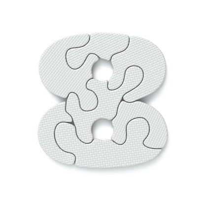 White jigsaw puzzle font Number 8 EIGHT 3D rendering illustration isolated on white background