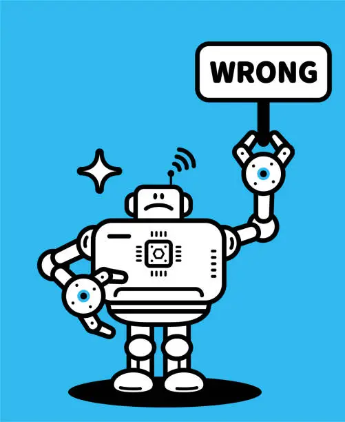 Vector illustration of An Artificial Intelligence Robot holding the Wrong Sign