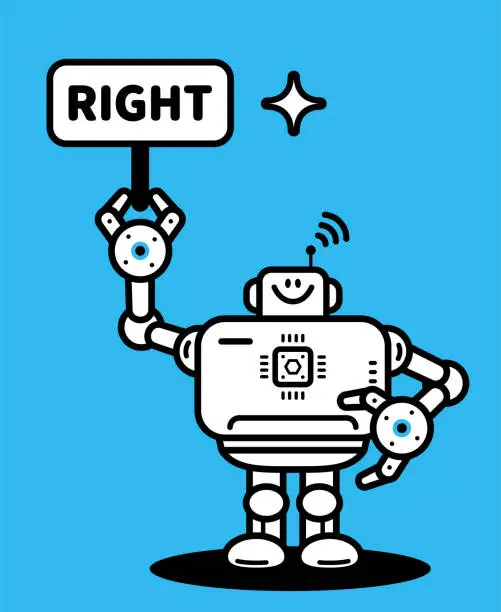 Vector illustration of An Artificial Intelligence Robot holding the Right Sign