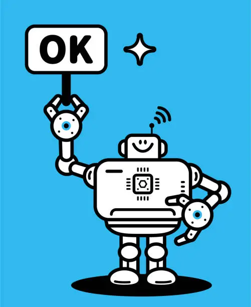 Vector illustration of An Artificial Intelligence Robot holding the OK Sign