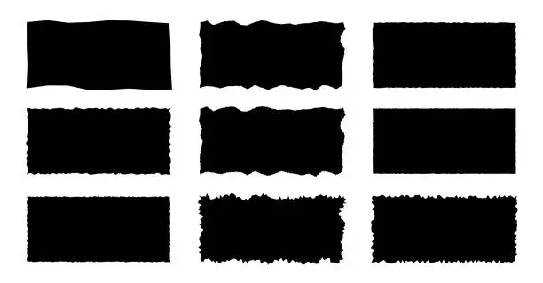 Vector illustration of Jagged rectangle. Black simple shape. Rectangle paper template jagged and rough.