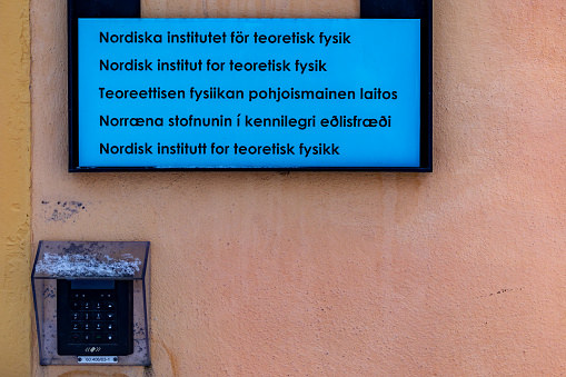 Stockholm, Sweden Dec 27, 2023A mulit-lingual sign at the Stockholm University says Nordic Institute for Theoretical Physics.