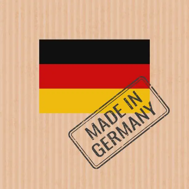 Vector illustration of Made in Germany badge vector. Sticker with Germany national flag. Ink stamp isolated on paper background.