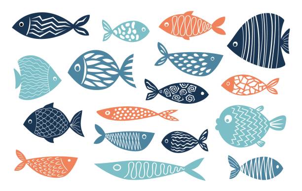 illustrazioni stock, clip art, cartoni animati e icone di tendenza di pesce astratto dal design moderno. illustrazione vettoriale. - pesce immagine