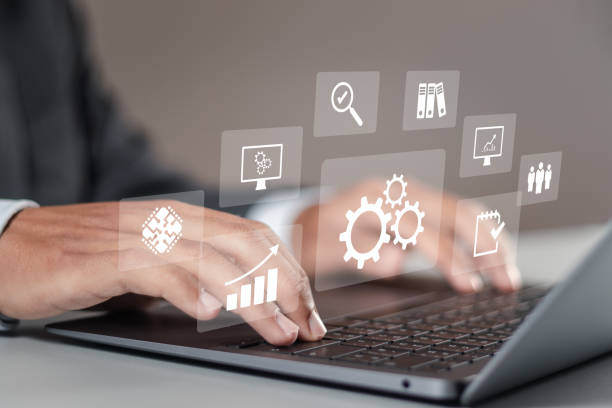 istock Business process automation concept. businessman using laptop to optimise business process workflow. 1918422078