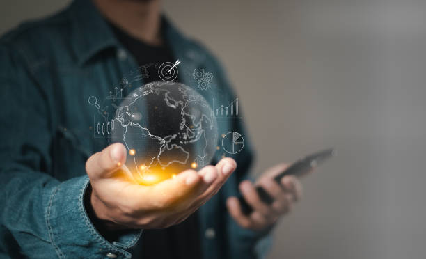 istock Businessman holding global network connection for customer data analytics and business strategy, Big data analytics and digital marketing. 1918423128