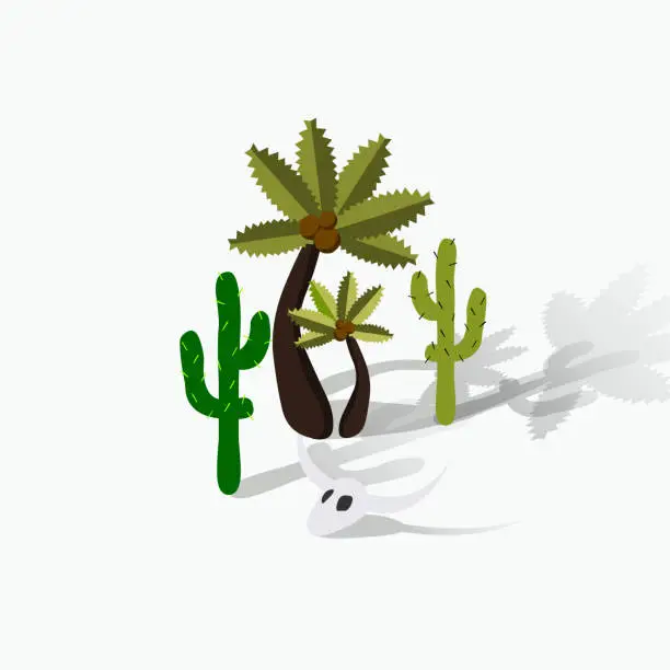 Vector illustration of Isometric South American Foliage -  Small Town Landscaping - Trees - Destination South America - Travel Spot - Locations - Places in South America - Visit South America - Forest - Cactus