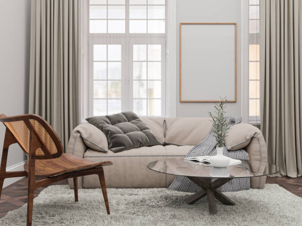 istock Mockup frame, poster in home living room design, element mockup interior, 3d rendering. 1918474974