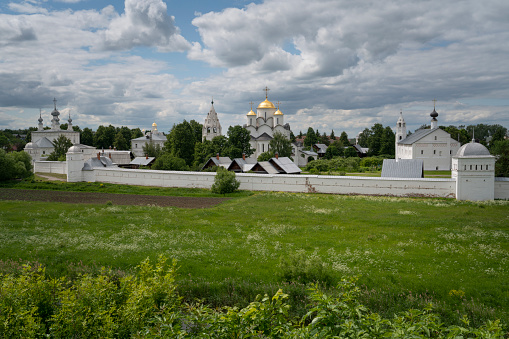 Holy Intercession (Pokrovsky) Convent with the Cathedral of the Intercession of the Most Holy Theotokos on a sunny summer day, Suzdal, Vladimir region, Russia