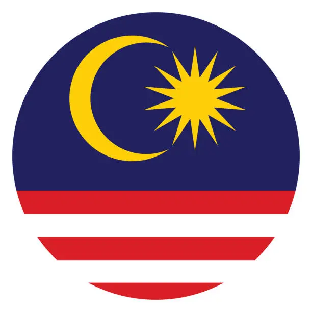 Vector illustration of Malaysia flag. Flag icon. Standard color. Round flag. Computer illustration. Digital illustration. Vector illustration.