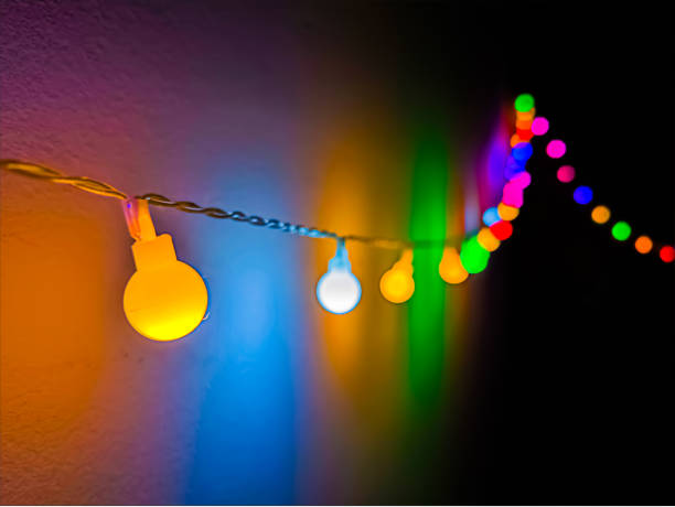 colorful light bulbs in foreground and background