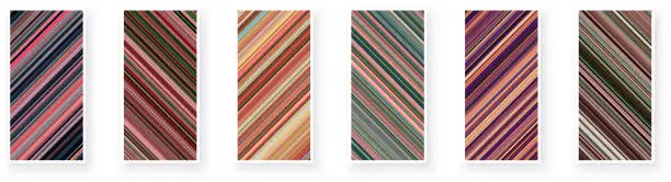 Vector illustration of Paper cards with diagonal striped geometric patterns.