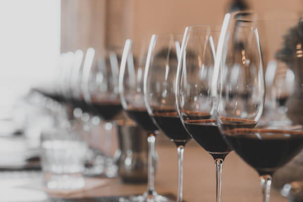 istock Red wine lined up in wine glasses 1918513196
