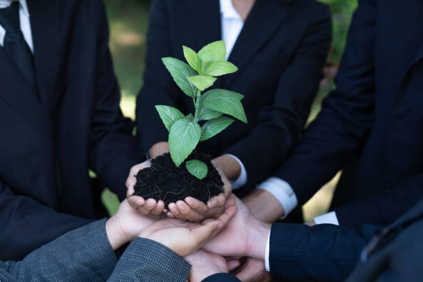 istock Business people holding plant or sprout together in unity as CSR commitment.Gyre 1918596429