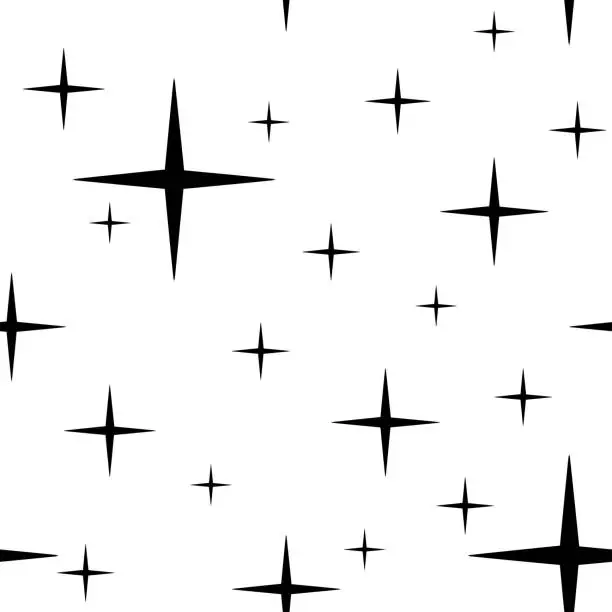 Vector illustration of doodle set of vector stars sparkle icon seamless, Clean star icon. Glowing light effect stars and shining burst. isolated on white background