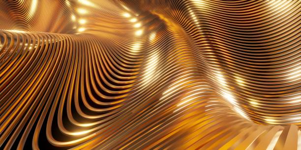 istock Abstract gold background. Wavy deformed stripes 1918700119