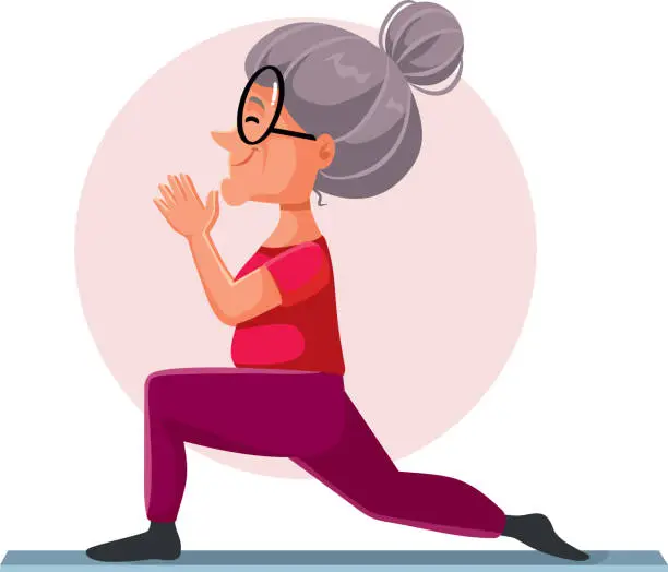 Vector illustration of Happy Elderly Woman Yoga Pose Cartoon Illustration