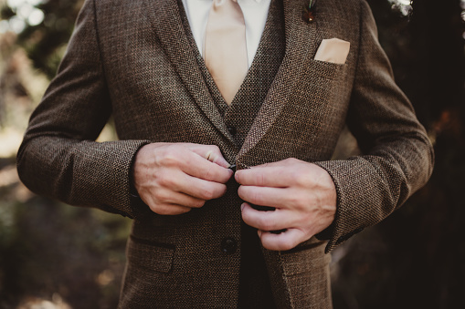 Wedding formalwear tweed suit and tie