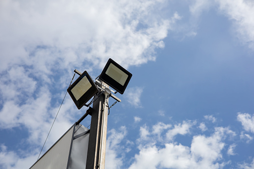 LED spotlights installed on steel poles