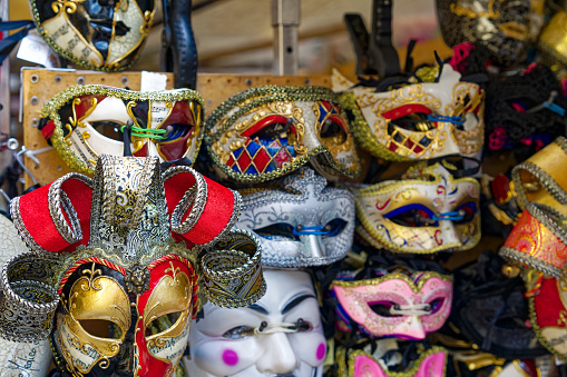 Venice, Veneto, Italy - February 4, 2016: A traditional Venetian mask on San Marco square.