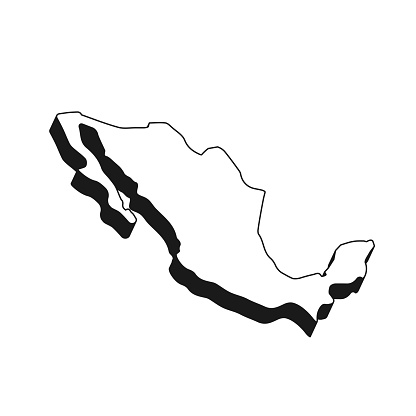 Map of Mexico isolated on a blank background with a black outline and shadow. Vector Illustration (EPS file, well layered and grouped). Easy to edit, manipulate, resize or colorize. Vector and Jpeg file of different sizes.