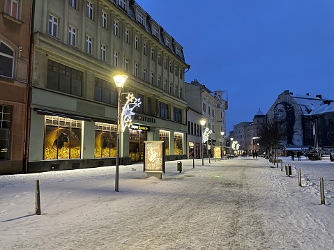 Ostrava, Czech Republic - January 07, 2024: Street in the centre of Ostrava, the capital of the Moravian-Silesian region.
